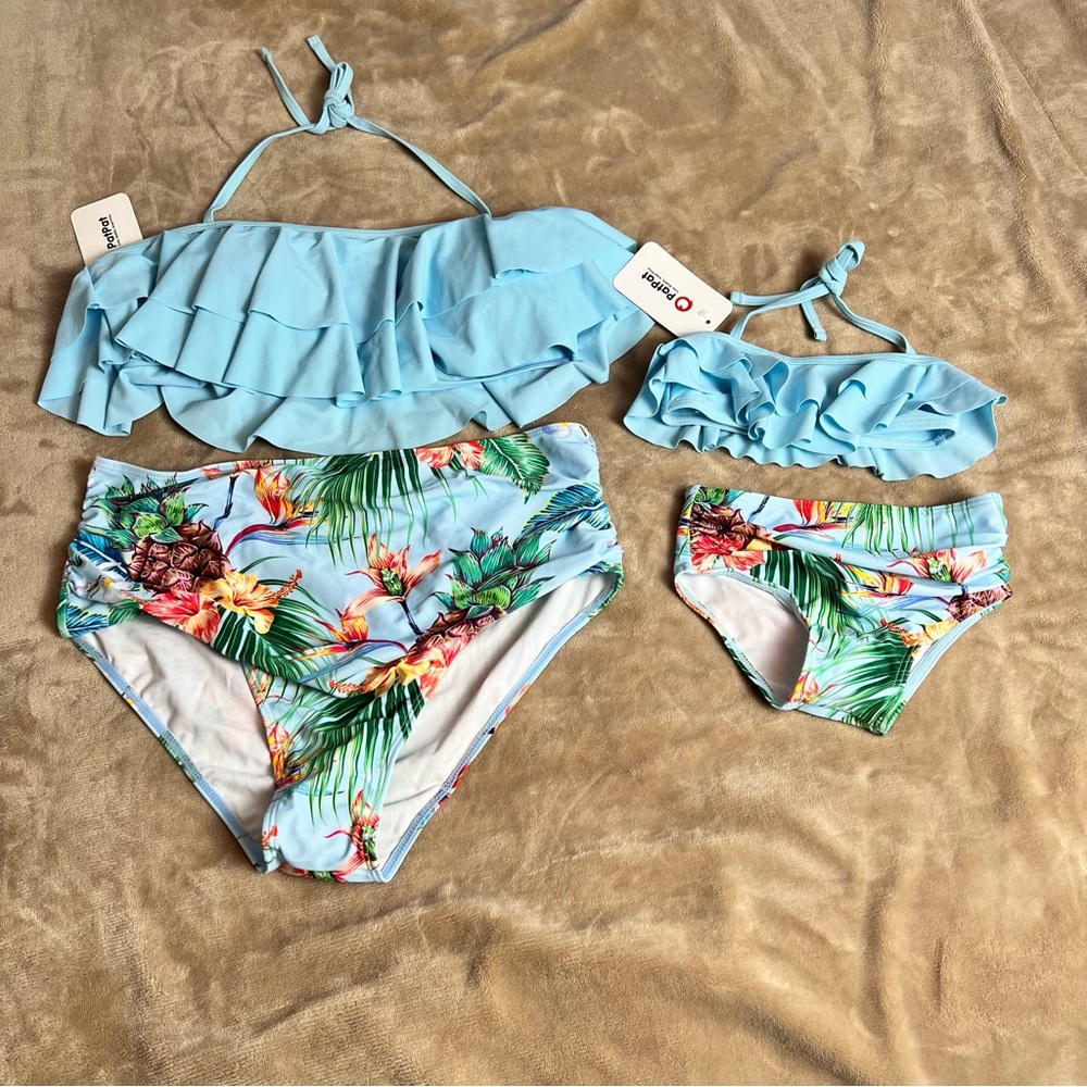 PATPAT Mom and Baby Blue Matching Tropical Pineapple Bikini Set - Size XL and 2Y